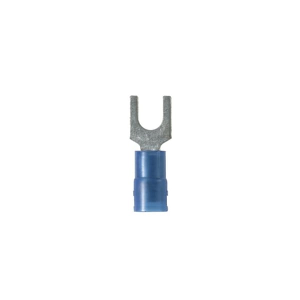 Fork Terminal, #5 Stud Size, 14 AWG, 600 V, Nylon Insulated, Blue, 100 PK